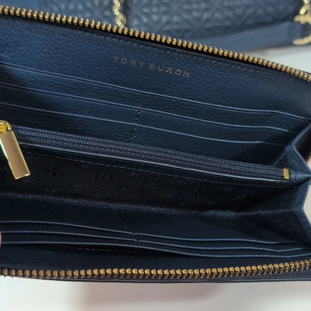Tory Burch Bryant Tote with Matching Wallet Navy Blue - Picture 14 of 16